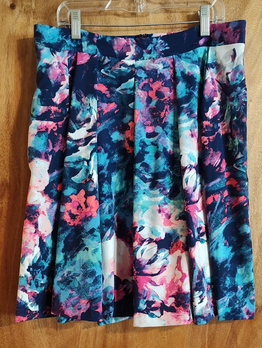 *Like New* Cynthia Rowley Floral Skater Skirt Watercolor Navy Coral Teal Size M